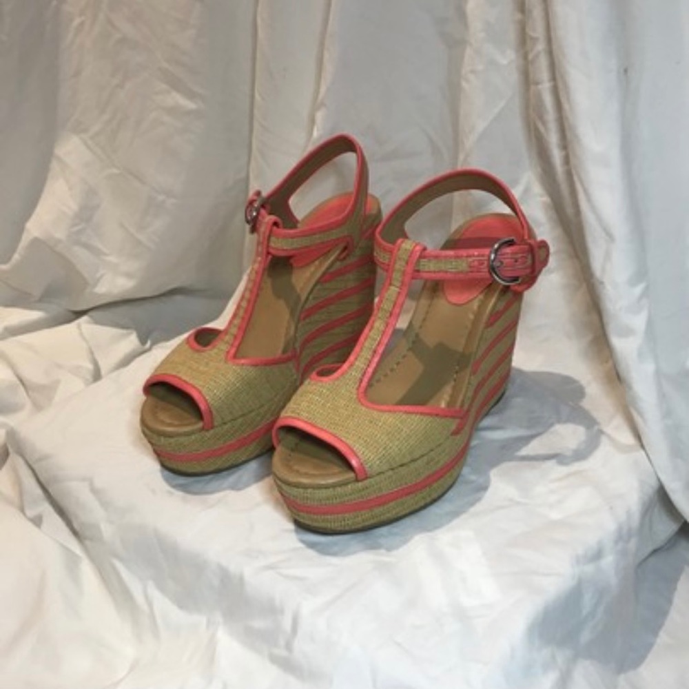 Coach Pink & Tan Woven Wedges Size 9 US - Picture 3 of 7